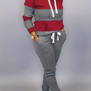 2 Pcs Cozy Striped Lounge Set - Soft Long Sleeve Kangaroo Pocket Hoodie & Drawstring Elastic Waist Jogger Sweatpants - Women's Comfortable Casual Wear for Daily Life