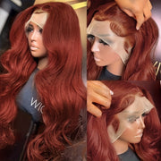 Reddish Brown Lace Front Wig Human Hair HD Transparent 13x4 Lace Front Wig Body Wave Human Hair Wig With Baby Hair 180% Density Pre-Plucked For Women