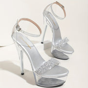 Women'S Sexy Stiletto Heels, Ultra-High Transparent Crystal Shoes with Steel Toe & Ankle Strap, Round Toe Platform Dress Shoes for Night Out, Party Show, All-Season Wear, Stylish Black & Clear Design, Party Footwear | Elegant