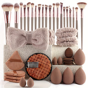 Professional Makeup Brush Set in Combination Light Beige - 20/40pcs with High-Quality Nylon Bristles, Headbands, Sponges & Velvet Applicators, ABS Plastic Handles, Fragrance-Free