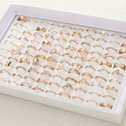 45pcs Set of Elegant and Fashionable Multi-Style Rhinestone Heart Butterfly Rings, Personalized and Luxurious, Open and Stackable Ring Set, Random Style, Without Box