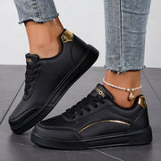 Women'S Stylish White Sneakers with Golden Accents - Casual Lace-Up Athletic Shoes for Outdoor Activities, Casual Wear, and Skateboarding, Casual Athletic Shoes | Trendy Casual Shoes | Durable Athletic Footwear