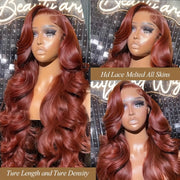 Reddish Brown Lace Front Wigs Human Hair 180% Density 13x4 HD Transparent Body Wave Lace Frontal Wigs With Baby Hair Auburn Copper Colored Glueless Human Hair Wigs For Women