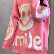 Chic joyful Face Jacquard Sweater for Women - Cozy Long Sleeve Crew Neck Pullover, Perfect for Fall/Winter - Soft & Warm - For Women - Suitable for Fall/Winter - Great Gift for Birthday & Holidays