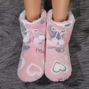 Cozy Heart-Patterned Bowknot Slipper Boots - Soft Fleece Lining, Warm & Comfortable Winter Home Shoes, Machine Washable with Breathable Fabric, Perfect for Indoor Wear, Warm Slip-On Boots|Casual Winter Boots|Machine Washable