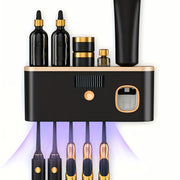 Smart Toothbrush Sanitizer with Automatic Toothpaste Dispenser – Wall-Mounted, 5-Slot Storage, Durable Plastic, USB Rechargeable Battery, Modern Bathroom Organizer for Electric Toothbrushes and Accessories, Toothbrush Holde