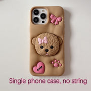 3D Teddy Dog Phone Case with Extendable Holder, Silicone Shockproof Protective Cover with Sculpture Design, Air Cushion Drop Protection, Compatible with iPhone 11 12 13 14 15 Pro Max Plus - Ideal for Easter, Valentine's Day,