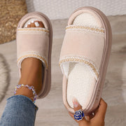 Cozy Plush Slippers for Men and Women - Soft, Warm, Lightweight Home Shoes with Upper & Golden Trim, Open-Toe Design for Indoor Comfort, Travel, and Casual Wear, Casual Indoor Shoes | Elegant Trim Slippers | Soft Texture Shoe