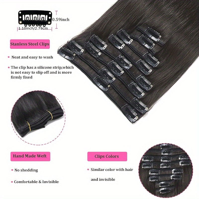 Straight Real Human Hair Clip In Hair Extensions 100% Unprocessed Virgin Human Hair Clip In Seamless Real Human Hair Clips Hair Accessories 8Pcs/Set With 18 Clips 120g