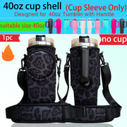 1pc Neoprene Sports Water Bottle Sleeve with Adjustable Shoulder Strap and Pocket, Universal Fit for 40oz Tumblers, Outdoor Carrying Case with Leopard Print Design