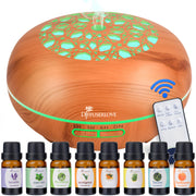 550ML Woodgrain Essential Oil Diffuser With 8 Essential Oils, Remote Control, 4 Timers, 7 Colour LED Lights, Auto-Off Function, Cool Mist Humidifier For Home, Bedroom And Office