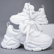 Women's Lightweight Casual Sneakers - Breathable Synthetic Cover & Fabric Upper, Cushioned EVA Sole, Low-Top Lace-Up Design for Spring Walking & Casual Attire, Ladies Sneakers