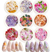 9 Boxes 3D Flower Nail Stickers Set, Holographic Simulation Floral & Leaf Nail Glitter Sequins, Acrylic Paillettes Sparkle Charms for DIY Nail Art Decoration, Unscented Nail Supplies