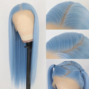 Women's 28 Inch Sky Blue Straight Synthetic Lace Front Wig, High Temperature Fiber, Glueless HD Lace Frontal, Soft Silky Hair for Halloween, Party, Cosplay - 13x6 Basics Style, Lace Wig