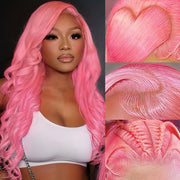 Pink Lace Front Wig Human Hair 13x4 Hd Lace Pink Body Wave Lace Front Wig Human Hair With Baby Hair Colored Wig Human Hair Pre Plucked 200% Density 28 Inch