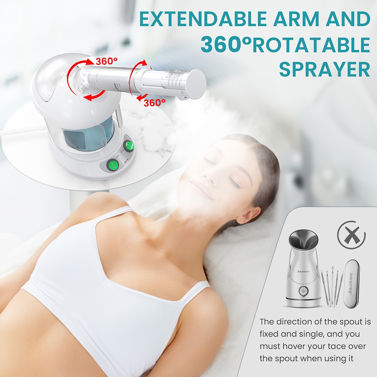 Facial Steamer, Fulog Nano Ionic Face Steamer for Facial Deep Cleaning Home Facial Spa, Portable Facial Steamer with 360° Rotatable Arm And Steel Skin Kits, Personal Care Use at Home Or Salon, Valentine'S Day Must-Have Gift