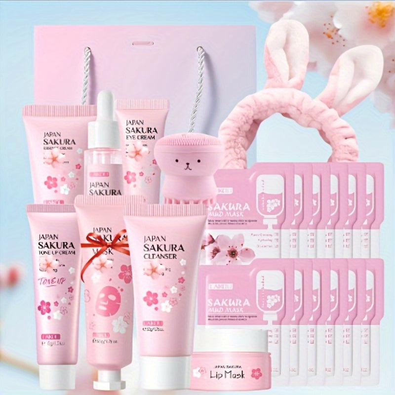 10pcs Sakura Skin Care Kit For All Skin Types - Day & Night Care - Gentle Cleansing, Moisturizing Cream Suitable For Travelling - Holiday Gift For Mother'S Day Valentine'S Day Thanksgiving