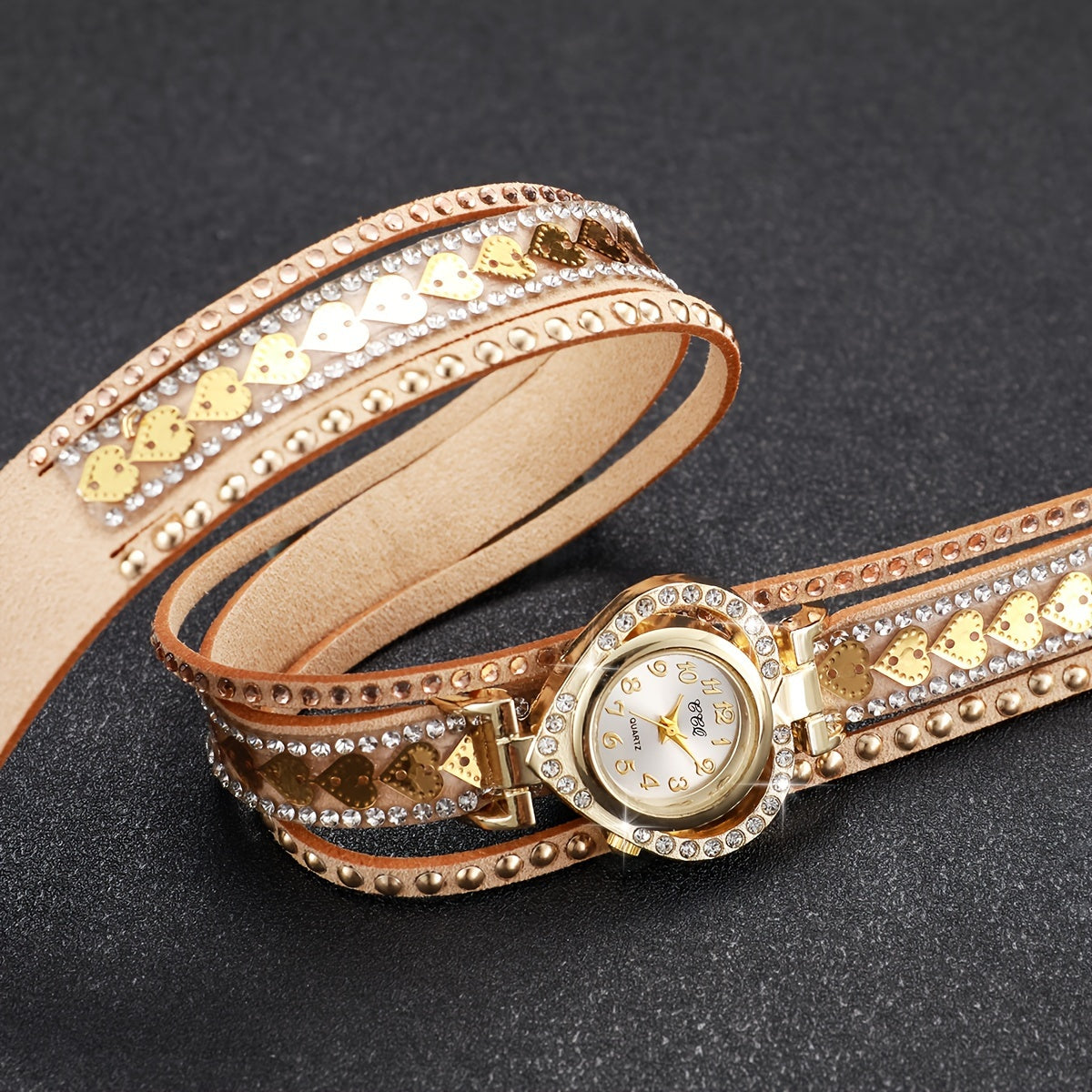 1pc Ladies' Vintage-Inspired Fashion Heart & Number Dial Quartz Wristwatch, Faux Leather Band, Alloy Case, Non-Rechargeable Battery - Elegant Timepiece (Watch Box Not Included)