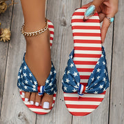 Four Season Strappy Back Canvas Slide Sandals - Comfortable Flat Heel Open Toe Shoes with Flag Pattern, Slip-on Closure, and Durable Rubber Sole for Daily Independence Day Wear