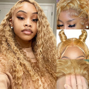 Elegant Deep Wave Lace Front Wig for Women - 13x6 HD Lace, Pre-Plucked & Glueless Human Hair, 180% Density, Blonde Curly Style, Natural Look, Full Coverage, Perfect for Everyday or Special Occasions
