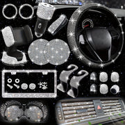 27pcs Bling Car Accessories Set for Women, Bling Steering Wheel Covers Universal Fit 15 Inch, Bling License Plate Frame, Bling Car Phone Holder, Bling Car Coasters, Bling Car Fast Charger, Bling Valve Caps