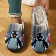 Women's Penguin Print Slip-On Slippers - All-Season Indoor House Shoes with Soft Fabric Upper & TPR Sole, Cute Animal Design for Cozy Home Comfort, Cute Slippers