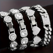 Fashion Women's 4-piece Combo Set - Women's Heart-studded Synthetic Zircon Cuban Bracelet - Multi-layer Chain Bracelet Set - Perfect For Giving Women's Gift Set - , Banquet, Gift Giving, Everyday Accessories
