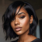 Black Bob Hair Wig Synthetic Bob Wigs For Women Short With Bangs Wigs For Women Wavy Wigs For Woman Short Bob Haircut Wig Fake Hair