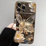 Compatible with Iphone 16 Pro Max, 11, 12, 13 Pro Max, 14 Pro Max, 15 - Black - Butterfly Pattern Large Window LB Phone Case