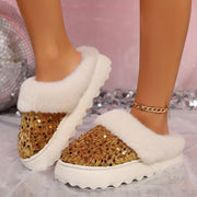 Women's Fashion Sequin Embellished Comfortable Non-Slip Warm Thick Sole Soft Fabric Slippers, Solid Color, with EVA Outsole and Fabric Insole, for Indoor Home Use, Winter Season