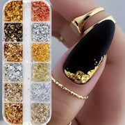 Golden Silvery Nail Foil Chrome Line Nail Glitter Aluminium Sequin Flakes Y2K Metal Powder Nail Charms for Nail Art Decoration