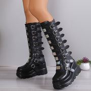 Womens Stylish Wedge Heel Boots with Fashion Buckle Straps - Platform Design, Back Zipper Closure - Perfect for Carnaval & Music Festivals - Trendy and Comfortable