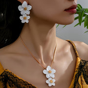 2pcs/set Fashionable And Elegant Flower Pendant Necklace And Earrings Jewelry Set Suitable for Women's Daily Gatherings, Parties, Holiday Travel, And As A Gift for Your Wife On Festivals