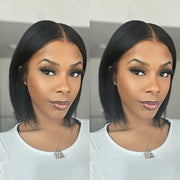 Glueless 13x4 Lace Frontal Wig Brazilian Human Hair Straight Bob Cut 150% Density Preplucked Natural Hairline & Bangs No Maintenance Elegant Wigs for Women All Ethnicities Every Occasion, Hair Wig, Versatile Hairpiece, Sleek