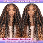 Highlight Lace Front Wig Human Hair 1B/30 Black And Brown Deep Wave Wigs Glueless Wigs Human Hair Pre Cut 13x4 HD Lace Frontal Wig Human Hair Pre Plucked with Baby Hair 200% Density human hair bundles Mother's Day Promotion