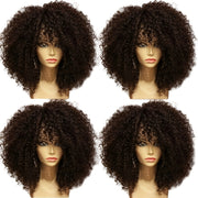 Curly Afro Wig With Bangs Short Kinky Curly Wig For Women Synthetic Black Curly Wigs Shoulder Length Glueless Afro Wig