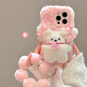 Three-Dimensional Bow Dog Plush Mobile Phone Case with Bracelet for Iphone 16 Pro Max Autumn And Winter New Plush