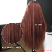 Reddish Brown Italian Yaki Straight Human Hair Wig for - 13x6 Lace Front with Pre-Plucked Baby Hair, 180% Density 32 Inch Natural Look, Elegant Style for All Ethnicities, Versatile Hairpiece | Sleek Hairpiece