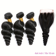 Loose Wave Human Hair Bundles with 4x4 closurePeruvian Hair extension Human Hair Bundles Loose Wave Closure Virgin Hair Weave Bundles Human Hair 3 Bundles with Closure