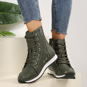YMM980-99 White & Black Military Green High-Top Side Zipper Women'S Fashion Casual Versatile Inner Zipper Lace-Up Comfortable Breathable Sports Ankle Boots