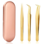 High Precision Eyelash Tweezers Set - Includes 3 Stainless Steel Eyelash Tweezers, Suitable For Classic Personal And Thick Eyelash Extensions. Equipped With Storage Box