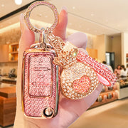 For Volkswagen TPU Car Key Fob Cover with Diamond Pattern, Special Buckle Design, Includes Rhinestone Keychain & Heart-Shaped Charm, Compatible with Sprint Boraie Lavida Golf Polo Models