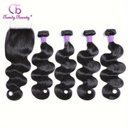 Peruvian Body Wave Virgin Hair Bundles With Lace 5x5 Closure Human Hair Unprocessed Body Wave Hair With Closure 5x5 Lace Free Part Natural Black Hair 5 Bundles In Total