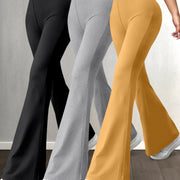 3pcs High-Waist Solid Color Flare Leg Pants for Women - Stretchy & Comfortable, Versatile Casual Yoga Pants in Black, Brown, & Maroon - Durable Polyester/Spandex Blend, Machine Washable