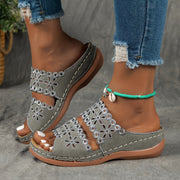 Women's Brown Synthetic Leather Slide Sandals - Open Toe, Floral Cut-Out Design, Soft TPU Sole, Comfortable Summer Footwear for Casual Wear, Stylish Outdoor Wear | Floral Cutout Sandals | Comfortable TPU Sole, Strappy Sandals