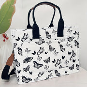 Butterfly Tote Bag For Women Canvas Patched Purse Cute Shoulder Bag Multi-Pocket Satchel Handbag For Work Books Travel, Bag Only