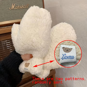 Winter Fleece Mittens with Hanging Cord, Plush Lamb Lined Warm Gloves, Windproof Thermal Thickened for Outdoor Cycling and Going Out - Hand Washable Woven Craftsmanship, Elastic Fit