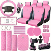 Pink Car Accessories Set Full Set Seat Cover Set Steering Wheel Center Console Handbrake Seat Belt Cover Bling Car Interior Sets Phone Glasses Holder Adapter Car License Frames For Women, 38 Pcs
