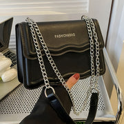 Elegant Mini Messenger Bag for Women: Magnetic Closure, Scallop Design, Chain Strap, Faux Leather Lining, Solid Color