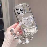 Rhinestone iPhone Case Bracket - Silvery Mirror Love Phone Bracelet
